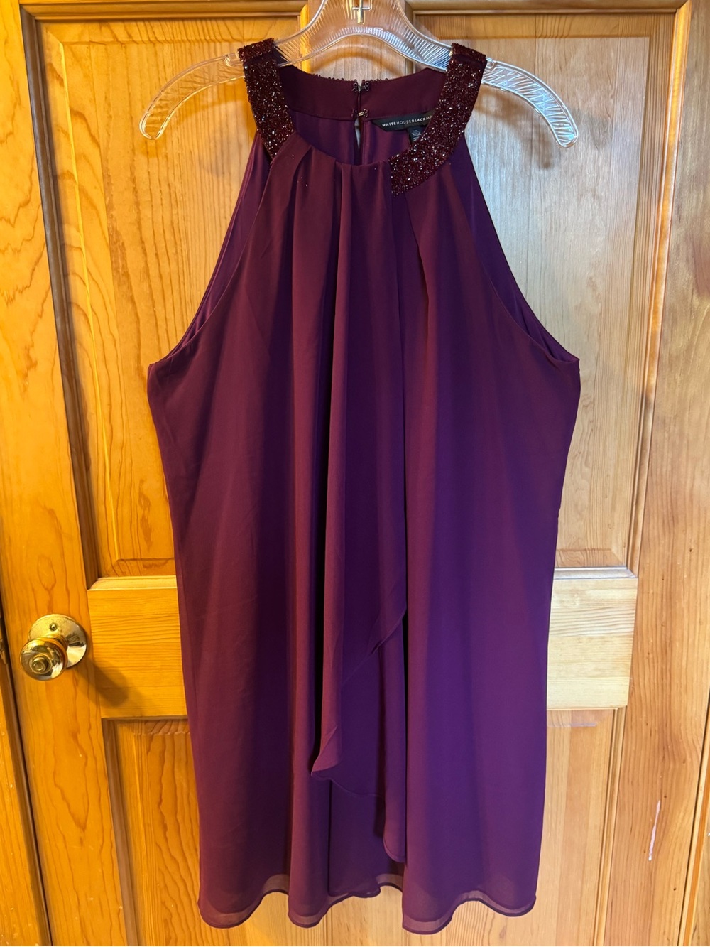 White House Black Market Beaded-Neck Halter Dress in Berry
